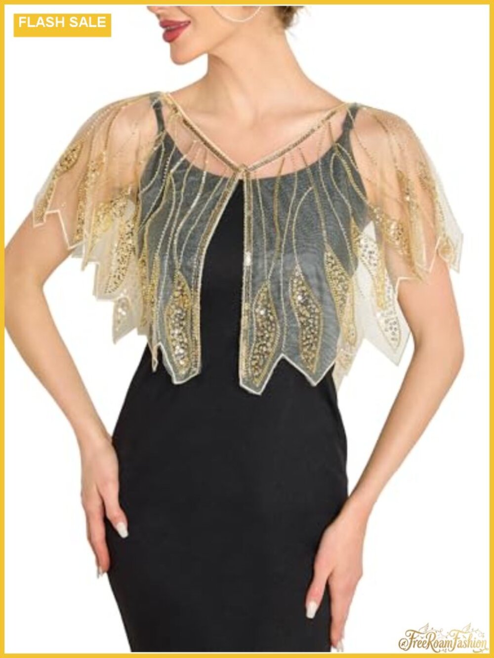 1920s Sequin Beaded Flapper Shawl Wrap Formal Evening Gatsby Party
